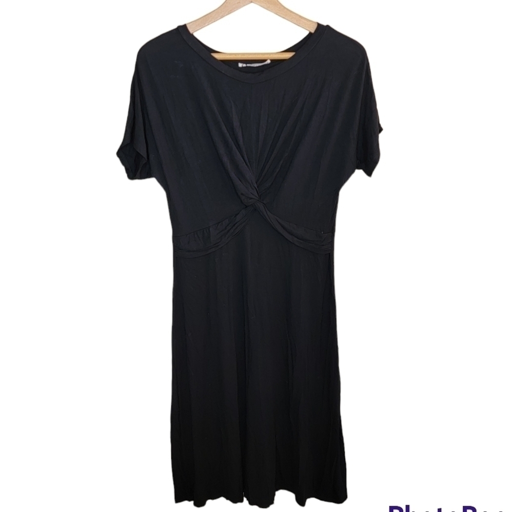 Mai Soli Short Sleeve Black Midi Dress with Knotted Twist Front Size Medium